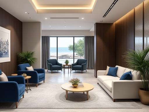 Modern office lobby of Gulf Sands Properties